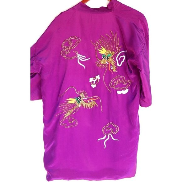 Boho Women's Large Purple Kimono Jacket Embroidered Dragon Satin Open Short Robe - Picture 1 of 6